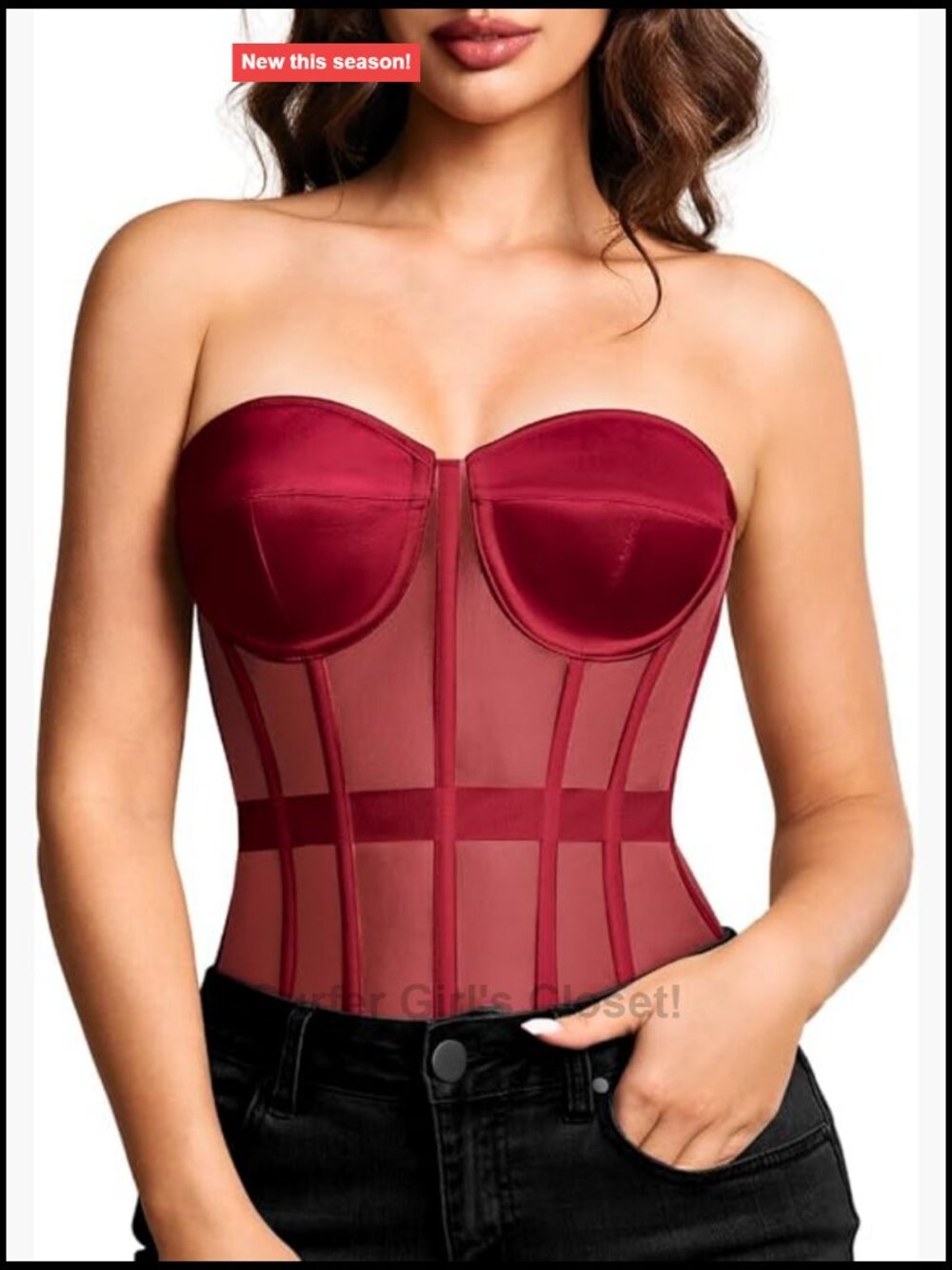 Strapless Mesh Corset Top Padded Lace-Up Bustier Sheer Going Out